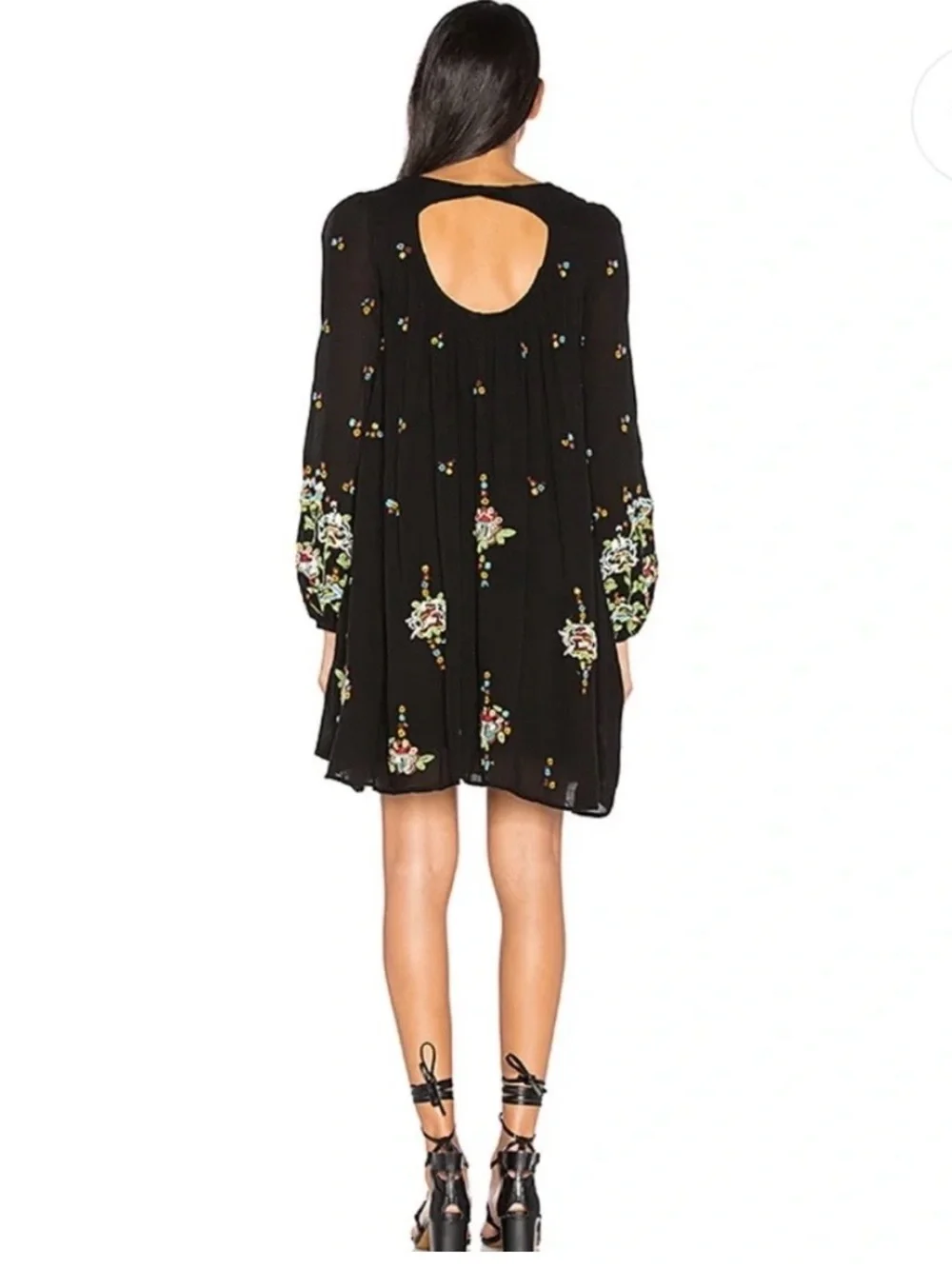 Free People Black Floral Embroidered Mini Dress